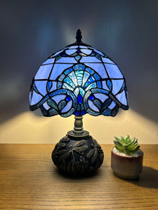 Enjoy Tiffany Style Table Lamp Blue Stained Glass Baroque Style Lavender Include LED Bulb ET1018 H14*W10 In