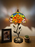 Enjoy Tiffany Style Table Lamp Stained Glass Rose Flowers Include LED Bulb ET1004-B H21*W10 In