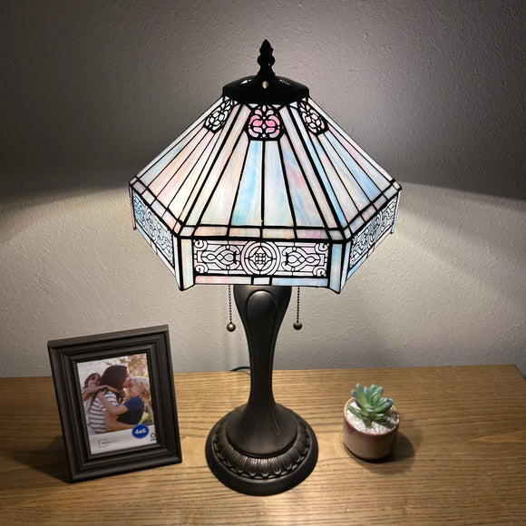 Tiffany Style Table Lamp Sky Color Stained Glass Hexagon included 2 LED bulbs ET1244