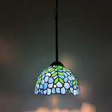 Tiffany Style Mini Hanging Lamp Blue Stained Glass Green Leaves LED Bulb Included EP0851