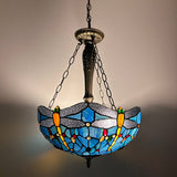 Tiffany Style Ceiling Lights Hanging Lamp Blue Stained Glass Dragonfly LED Bulb Included EP1602