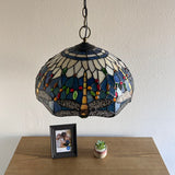 Tiffany Style Hanging Lighting Dragonfly Stained Glass Vintage H75*W16 in EP1661