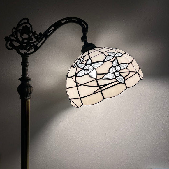 Tiffany Style White Stained Glass Floor Lamp Flowers Gooseneck Adjustable Vintage EF1264