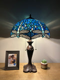 Enjoy Tiffany Style Table Lamp Blue Stained Glass Dragonfly ET1607