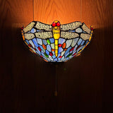 Tiffany Style Wall Sconce Lamp Blue Stained Glass Dragonfly LED Bulb Included EW1201