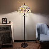 Enjoy Decor Lamps Tiffany Style Floor Lamp Stained Glass Magpie Birds Cherry Blossoms Vintage EF1635