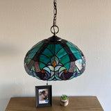 Tiffany Style  Hanging lighting Green Brown Stained Glass Pull Chain Switches Included LED Bulbs EP1638