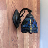 Tiffany Style Wall Sconce Lamp Blue Stained Glass Dragonfly LED Bulb Included EW0601