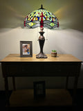 Enjoy Tiffany Style Table Lamp Jade Green Stained Glass Dragonfly Vintage ET1612