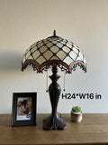 Enjoy Tiffany Style Table Lamp Beige Stained Glass Crystal Bean Vintage ET1623