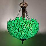 Tiffany Style Ceiling Lights Hanging Lamp Green Leaves Stained Glass LED Bulbs Included EP1628