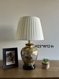 Ceramic Table Lamp Bird Flowers Gold for Living Room Dining Room Bedroom Bedside Office Hotel H22*W12 Inches