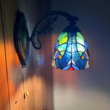 Tiffany Style Wall Sconce Lamp Blue Green Stained Glass LED Bulb Included EW0641