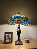 Enjoy Tiffany Style Table Lamp Blue Stained Glass Dragonfly ET1662