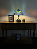 Enjoy Tiffany Style Table Lamp Blue Stained Glass Include LED Bulb ET1041 H14*W10 In