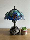 Enjoy Tiffany Style Table Lamp Blue Stained Glass Include LED Bulb ET1041 H14*W10 In