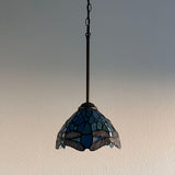 Tiffany Style Mini Hanging Lamp Blue Stained Glass Dragonfly LED bulb Included EP0807