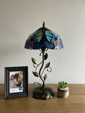 Enjoy Tiffany Style Table Lamp Blue Stained Glass Include LED Bulb ET1042 H21*W10 In