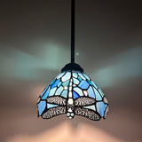 Tiffany Style Mini Hanging Lamp Blue Stained Glass Dragonfly LED bulb Included EP0807