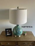 Ceramic Table Lamp Morning Glory Flowers Blue for Living Room Dining Room Bedroom Bedside Office Hotel H28*W15 Inches