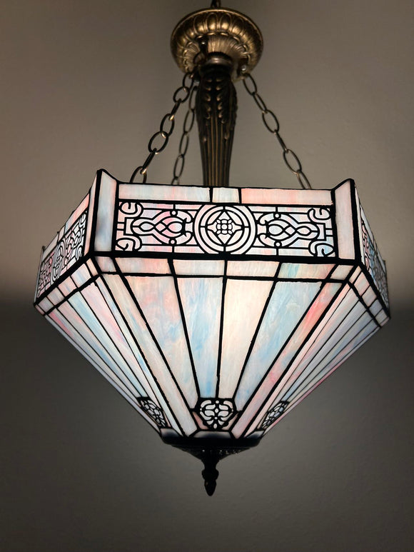 Tiffany Style Ceiling Lights Pendant Lamp Sky Color Hexagon Stained Glass LED Bulbs Included EP1644
