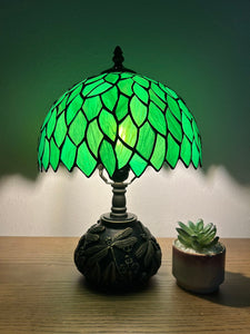 Enjoy Tiffany Style Table Lamp Green Leaves Stained Glass Include LED Bulb ET1027 H14*W10 In