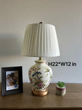 Ceramic Table Lamp Bird Flowers Light Blue for Living Room Dining Room Bedroom Bedside Office Hotel H22*W12 Inches