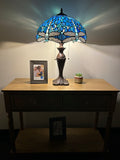 Enjoy Tiffany Style Table Lamp Blue Stained Glass Dragonfly ET1607