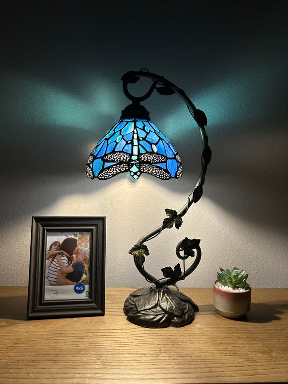 Enjoy Tiffany Style Dragonfly Sea Blue Stained Glass Table Lamp ET0807