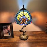 Tiffany Style Table Lamp Green Brown Stained Glass LED Bulb Included 8"W*8"D*16"H