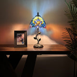 Tiffany Style Table Lamp Green Brown Stained Glass LED Bulb Included 8"W*8"D*16"H