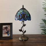 Tiffany Style Table Lamp Green Brown Stained Glass LED Bulb Included 8"W*8"D*16"H