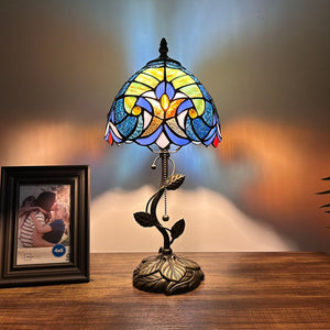 Tiffany Style Table Lamp Green Brown Stained Glass LED Bulb Included 8"W*8"D*16"H