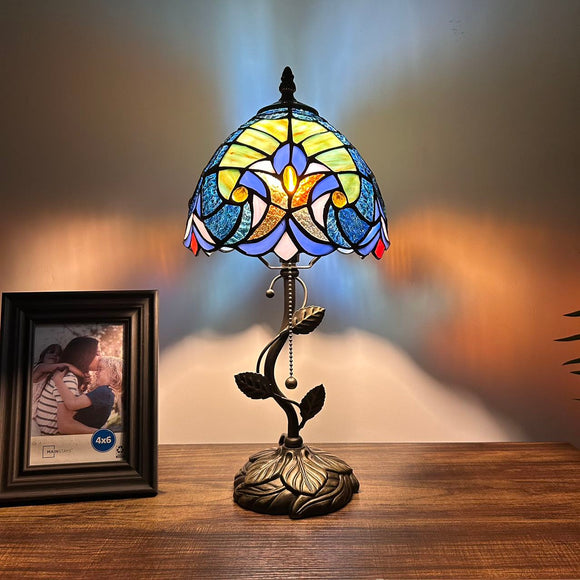 Tiffany Style Table Lamp Green Brown Stained Glass LED Bulb Included 8