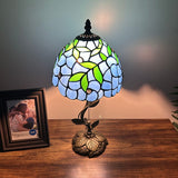 Tiffany Style Table Lamp Blue Stained Glass Green Leaves LED Bulb Included 8"W*8"D*16"H