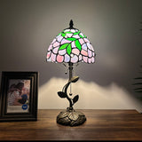 Tiffany Style Table Lamp Purple Stained Glass Green Leaves LED Bulb Included 8"W*8"D*16"H