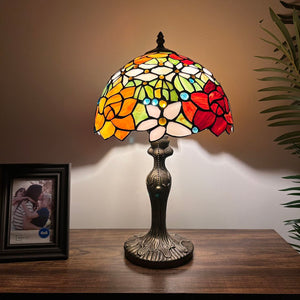 Tiffany Style Table Lamp Stained Glass Rose Flowers 12"W*12"D*19"H