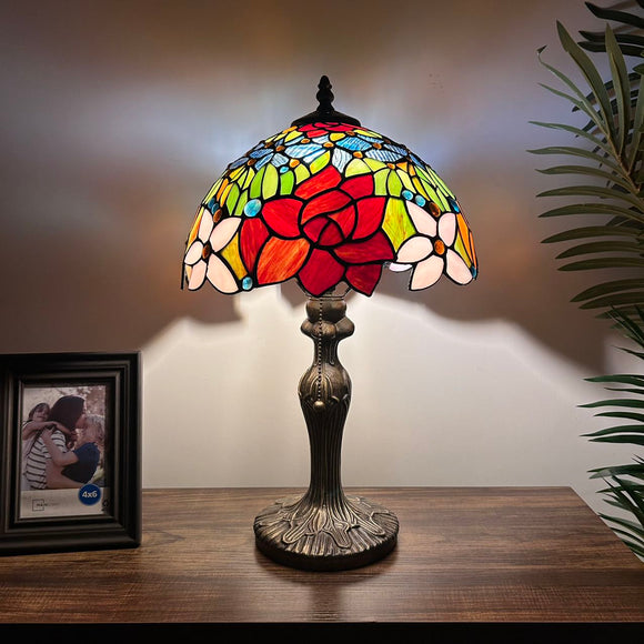 Tiffany Style Table Lamp Stained Glass Rose Flowers 12