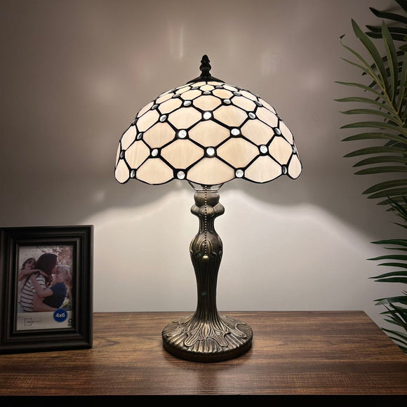 Tiffany Table Lamp Crystal Bean White Stained Glass 12