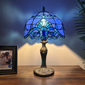 Tiffany Style Table Lamp Blue Stained Glass Baroque Style Lavender 12"W*12"D*19"H.