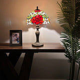 Tiffany Style Table Lamp Stained Glass Rose Flowers 12"W*12"D*19"H