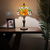 Tiffany Style Table Lamp Stained Glass Rose Flowers 12"W*12"D*19"H