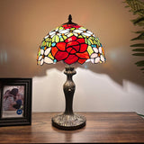 Tiffany Style Table Lamp Stained Glass Rose Flowers 12"W*12"D*19"H