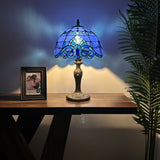 Tiffany Style Table Lamp Blue Stained Glass Baroque Style Lavender 12"W*12"D*19"H.