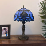 Tiffany Style Table Lamp Blue Stained Glass Baroque Style Lavender 12"W*12"D*19"H.