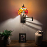 Tiffany Style Swing Arm Wall Sconce Lamp Stained Glass Rose Flowers LED Bulb Included EW0803