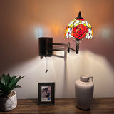 Tiffany Style Swing Arm Wall Sconce Lamp Stained Glass Rose Flowers LED Bulb Included EW0803