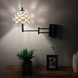 Tiffany Style Swing Arm Wall Sconce Lamp White Stained Glass Crystal Beans LED Bulb Included EW0805