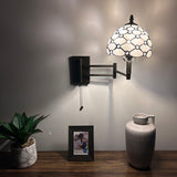 Tiffany Style Swing Arm Wall Sconce Lamp White Stained Glass Crystal Beans LED Bulb Included EW0805