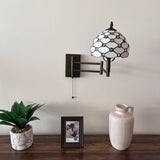 Tiffany Style Swing Arm Wall Sconce Lamp White Stained Glass Crystal Beans LED Bulb Included EW0805